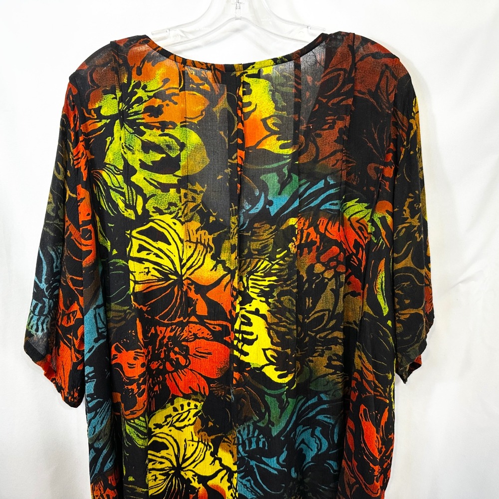 Roamans Plus Size 24W Top Black Floral V-Neck Button Front Short Sleeve Boho 654 - Picture 5 of 8